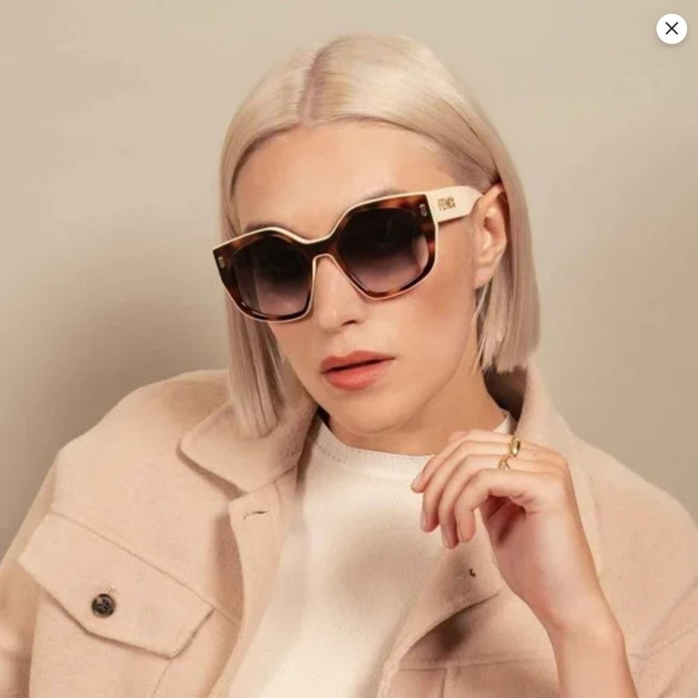 Fendi FE40017I 53B Sunglasses Havana Smoke Geometric Women FE 40017